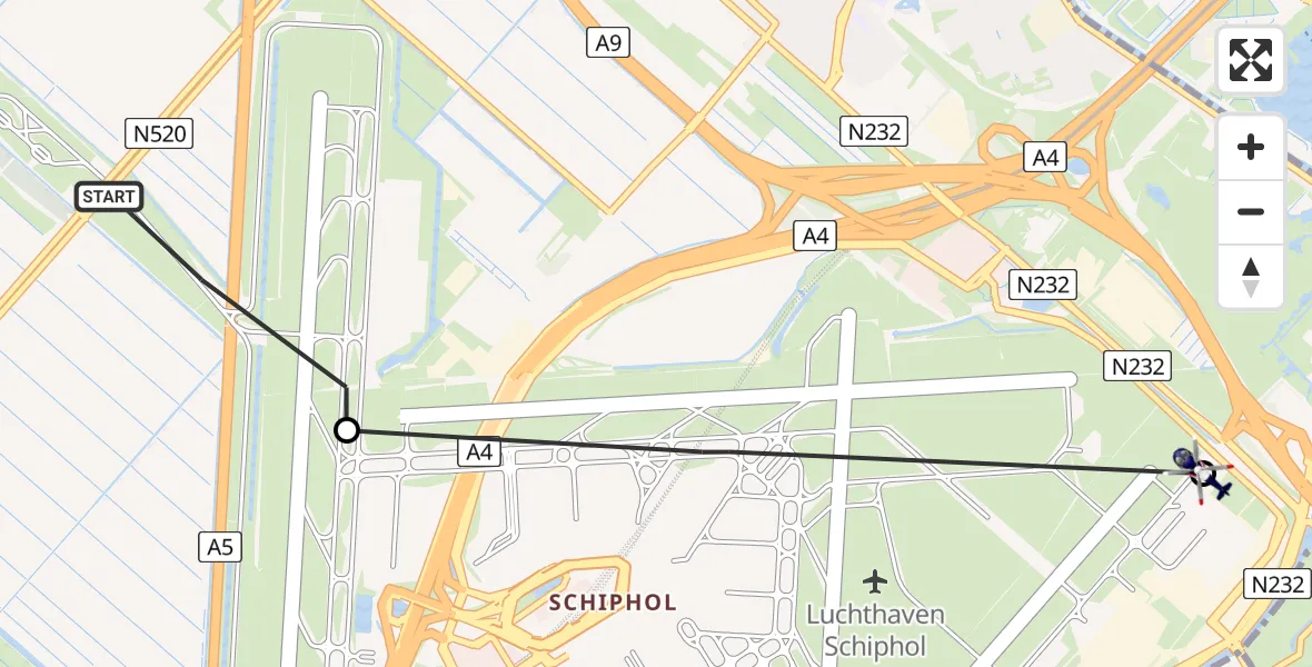 Vluchtroute Politiehelikopter van Schiphol naar Schiphol