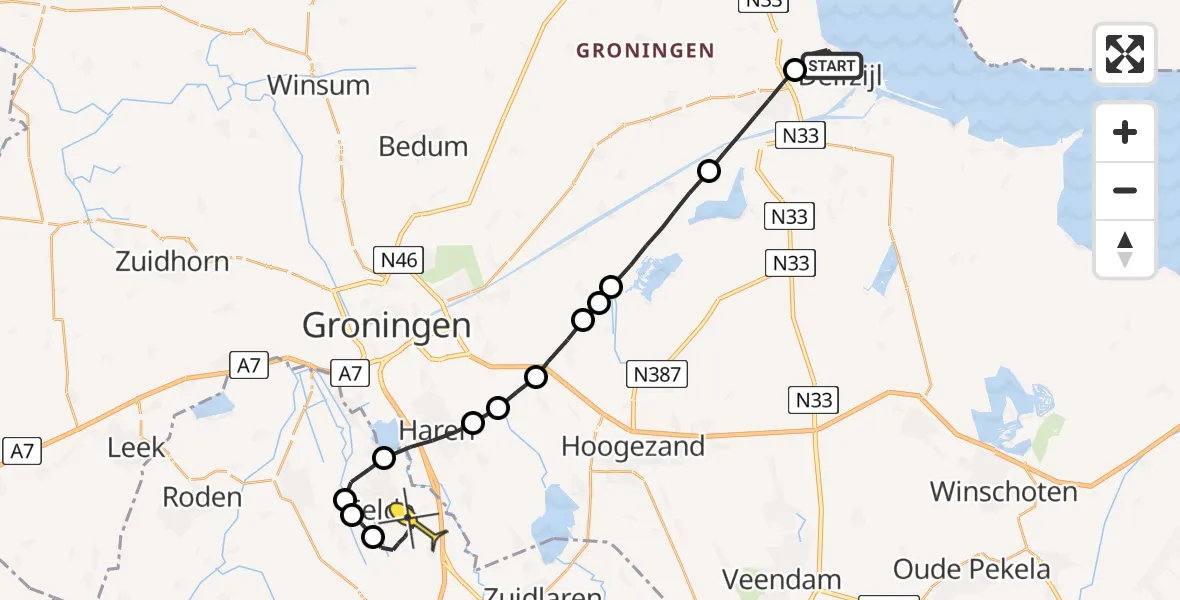 Routekaart van de vlucht: Lifeliner 4 naar Groningen Airport Eelde