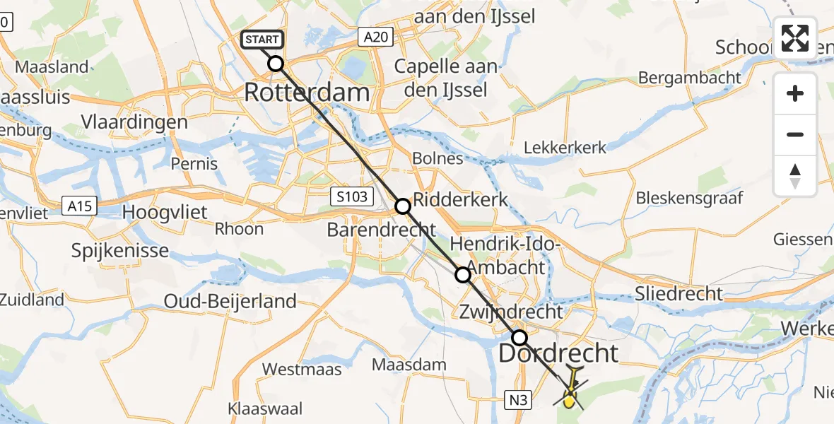 Routekaart van de vlucht: Lifeliner 2 naar Dordrecht