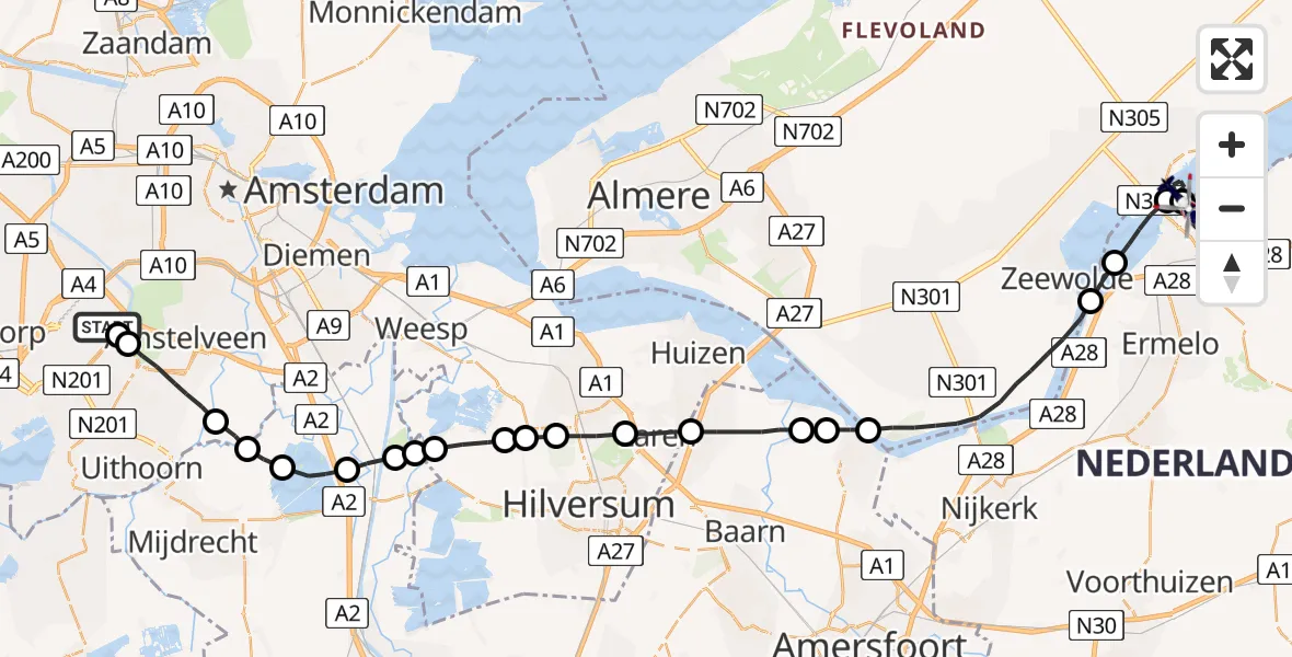 Vluchtroute Politiehelikopter Schiphol - Harderwijk, 06 juni 2022, 07:06