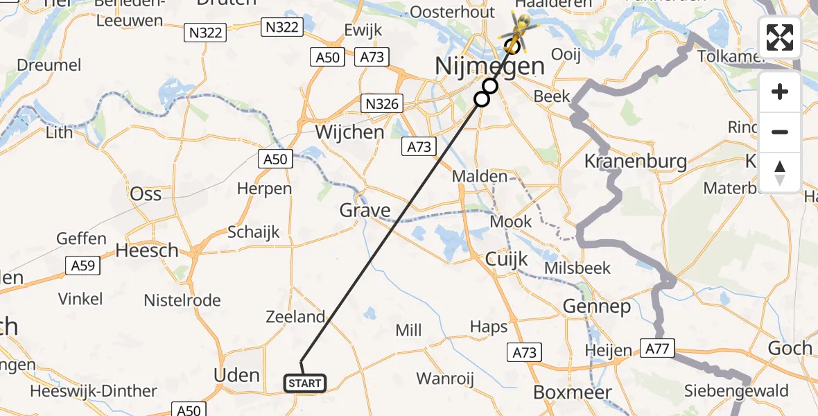 Vluchtroute Traumahelikopter Vliegbasis Volkel - Ooij, 06 juni 2022, 07:12