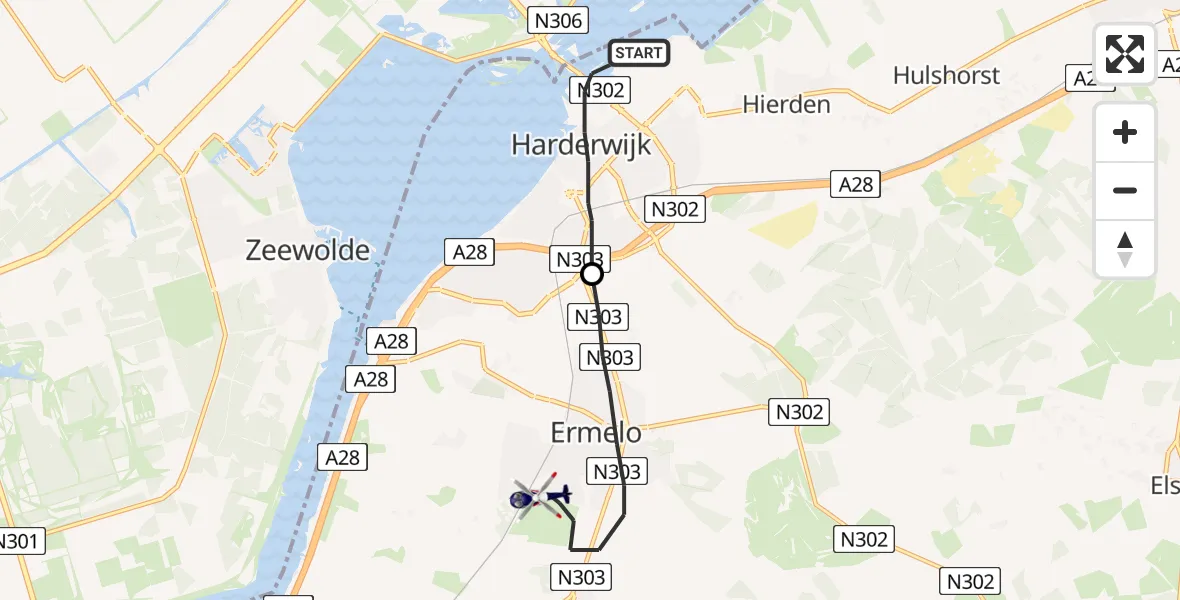 Vluchtroute Politiehelikopter Harderwijk - Ermelo, 06 juni 2022, 08:30