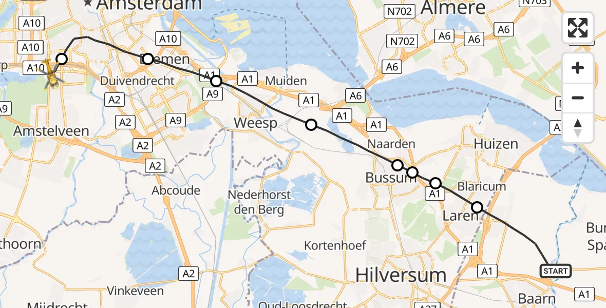 Vluchtroute Traumahelikopter Eemnes - VU Medisch Centrum Amsterdam, 06 juni 2022, 08:57
