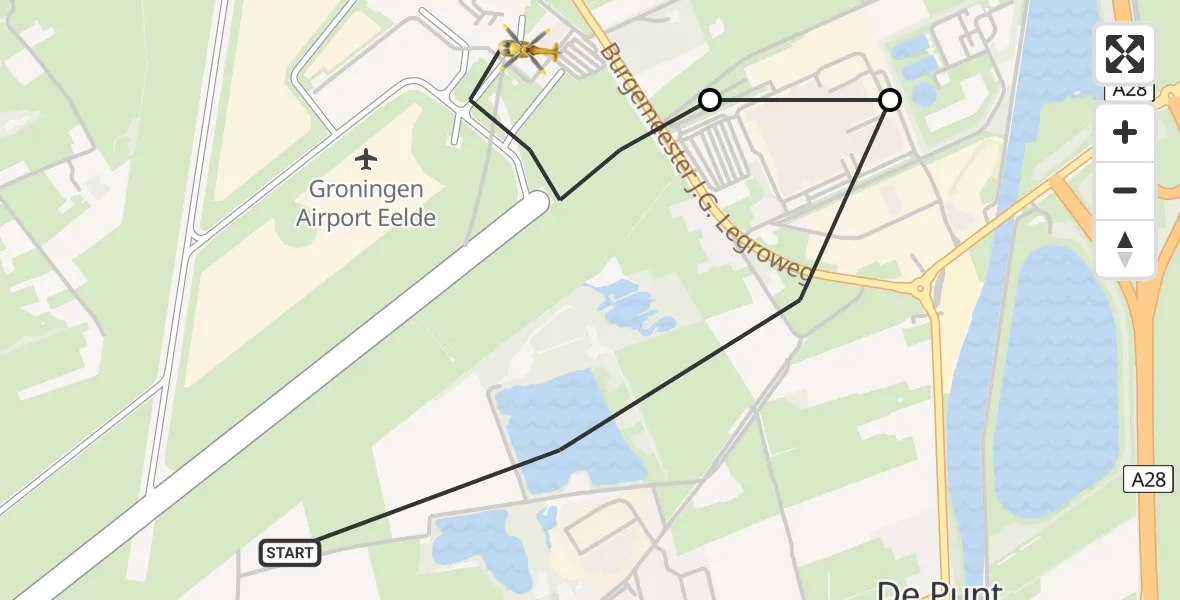 Vluchtroute Traumahelikopter Groningen Airport Eelde - Groningen Airport Eelde, 06 juni 2022, 09:07