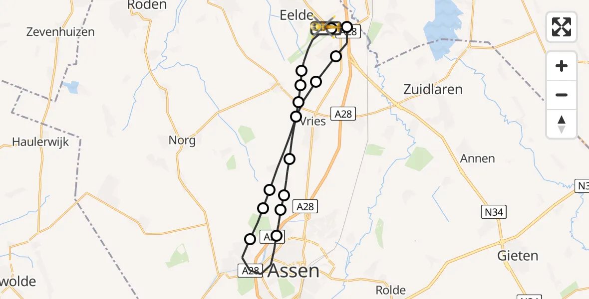 Vluchtroute Traumahelikopter Groningen Airport Eelde - Groningen Airport Eelde, 06 juni 2022, 09:10