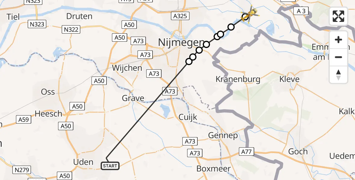 Vluchtroute Traumahelikopter Vliegbasis Volkel - Pannerden, 06 juni 2022, 10:02