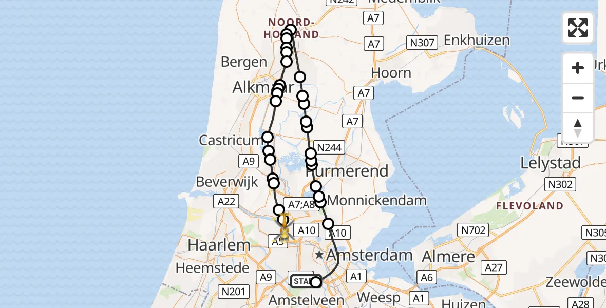 Vluchtroute Traumahelikopter VU Medisch Centrum Amsterdam - Amsterdam Heliport, 06 juni 2022, 10:45