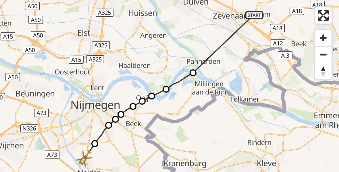 Vluchtroute Traumahelikopter Didam - Malden, 06 juni 2022, 10:46