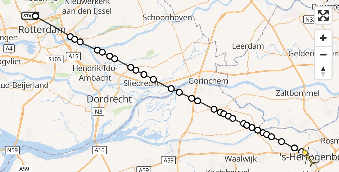 Routekaart van de vlucht: Lifeliner 2 naar 's-Hertogenbosch