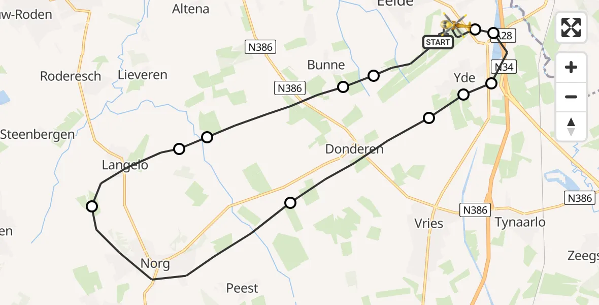 Vluchtroute Traumahelikopter Groningen Airport Eelde - Groningen Airport Eelde, 06 juni 2022, 12:39