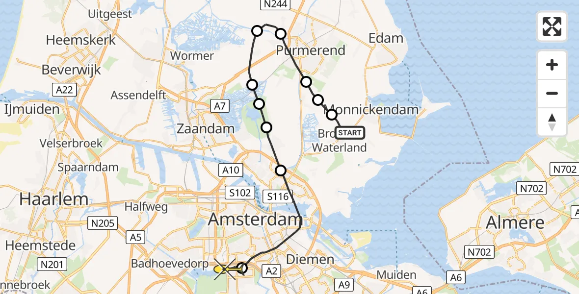 Routekaart van de vlucht: Lifeliner 1 naar VU Medisch Centrum Amsterdam
