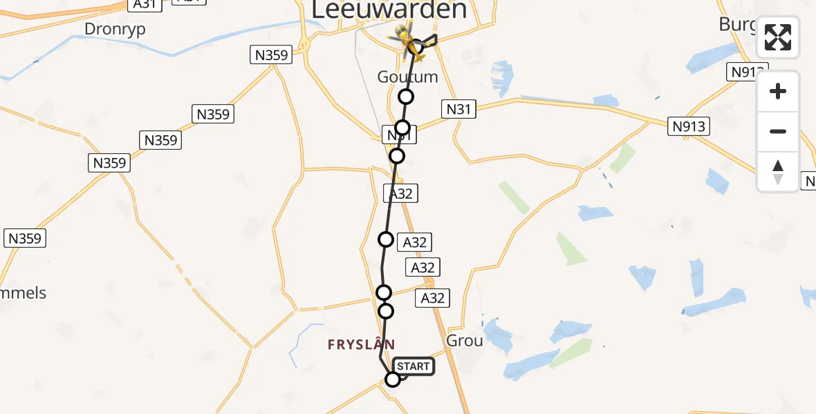 Vluchtroute Traumahelikopter Grou - Leeuwarden, 06 juni 2022, 15:03