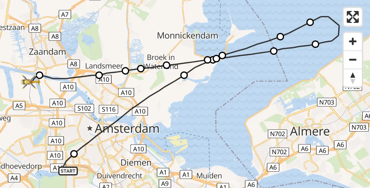 Vluchtroute Traumahelikopter VU Medisch Centrum Amsterdam - Amsterdam Heliport, 06 juni 2022, 15:57
