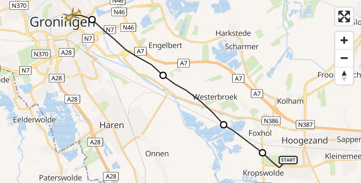 Vluchtroute Traumahelikopter Hoogezand - Universitair Medisch Centrum Groningen, 06 juni 2022, 17:03