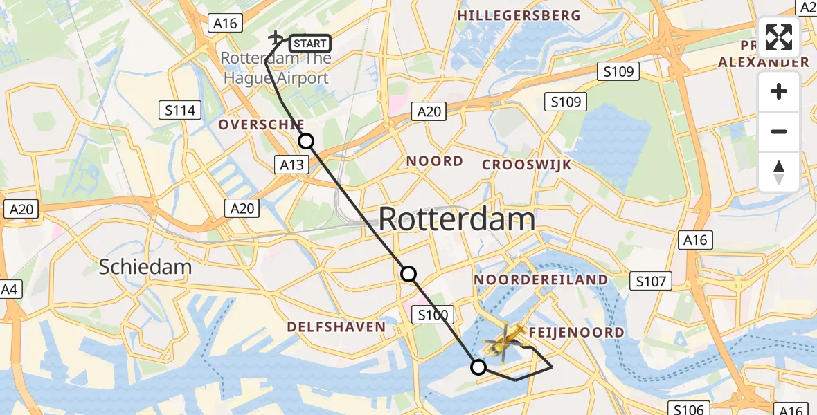 Vluchtroute Traumahelikopter Rotterdam The Hague Airport - Rotterdam, 06 juni 2022, 17:30