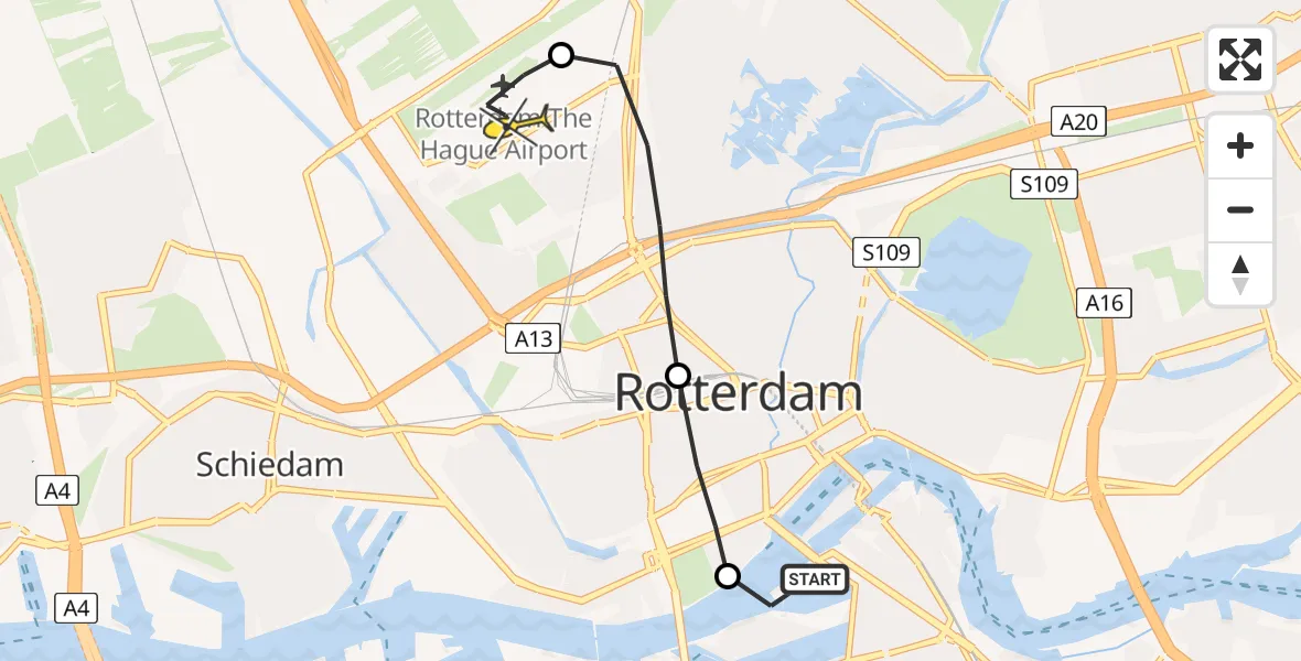Routekaart van de vlucht: Lifeliner 2 naar Rotterdam The Hague Airport