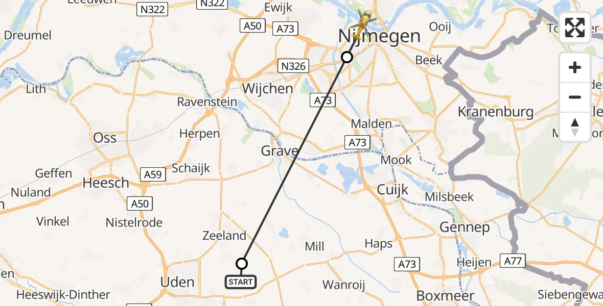 Vluchtroute Traumahelikopter Vliegbasis Volkel - Nijmegen, 06 juni 2022, 18:21