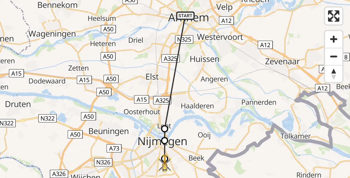 Vluchtroute Traumahelikopter Arnhem - Radboud Universitair Medisch Centrum, 06 juni 2022, 18:53
