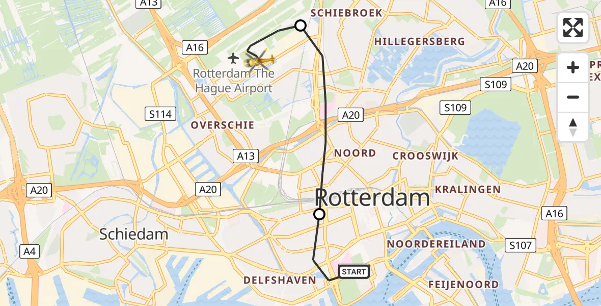 Vluchtroute Traumahelikopter Erasmus MC - Rotterdam The Hague Airport, 06 juni 2022, 19:54