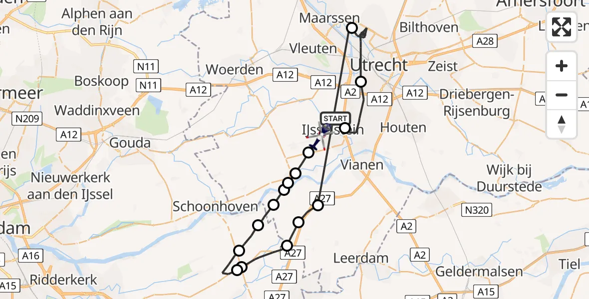 Vluchtroute Politiehelikopter Utrecht - Benschop, 06 juni 2022, 22:37
