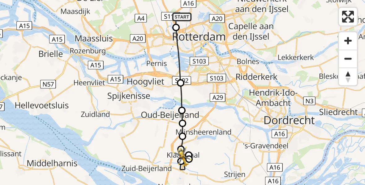 Vluchtroute Traumahelikopter Rotterdam The Hague Airport - Vliegveld Numansdorp, 06 juni 2022, 22:52