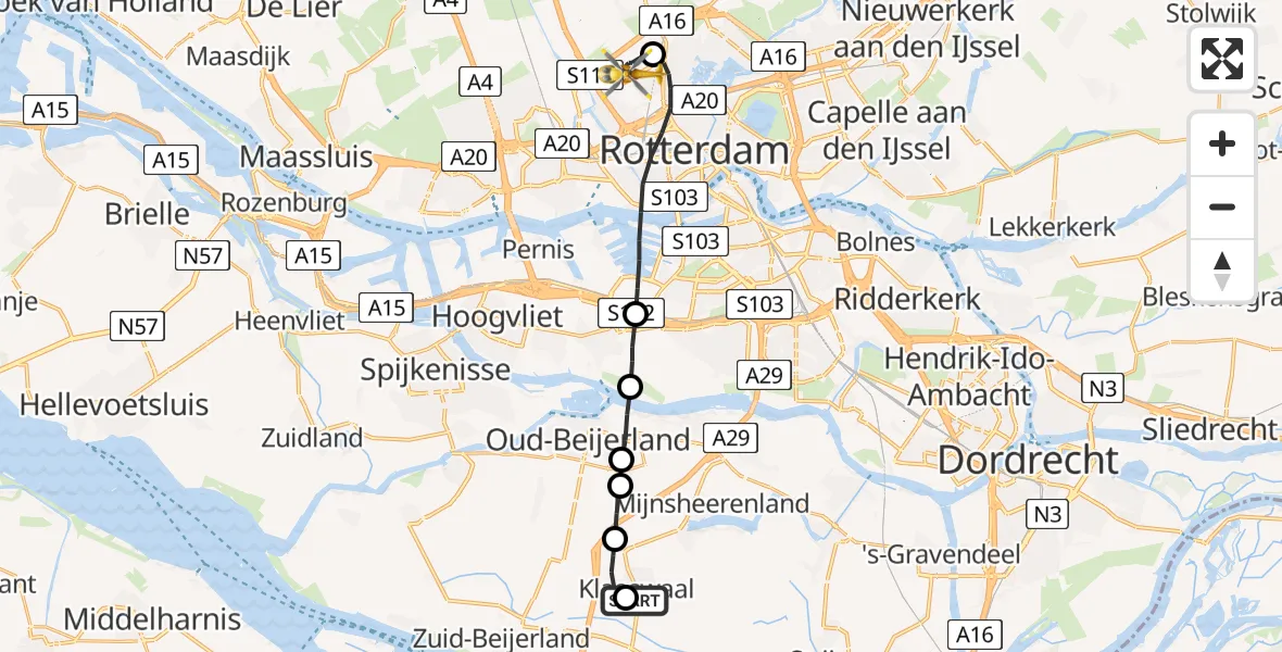 Vluchtroute Traumahelikopter Vliegveld Numansdorp - Rotterdam The Hague Airport, 06 juni 2022, 23:21