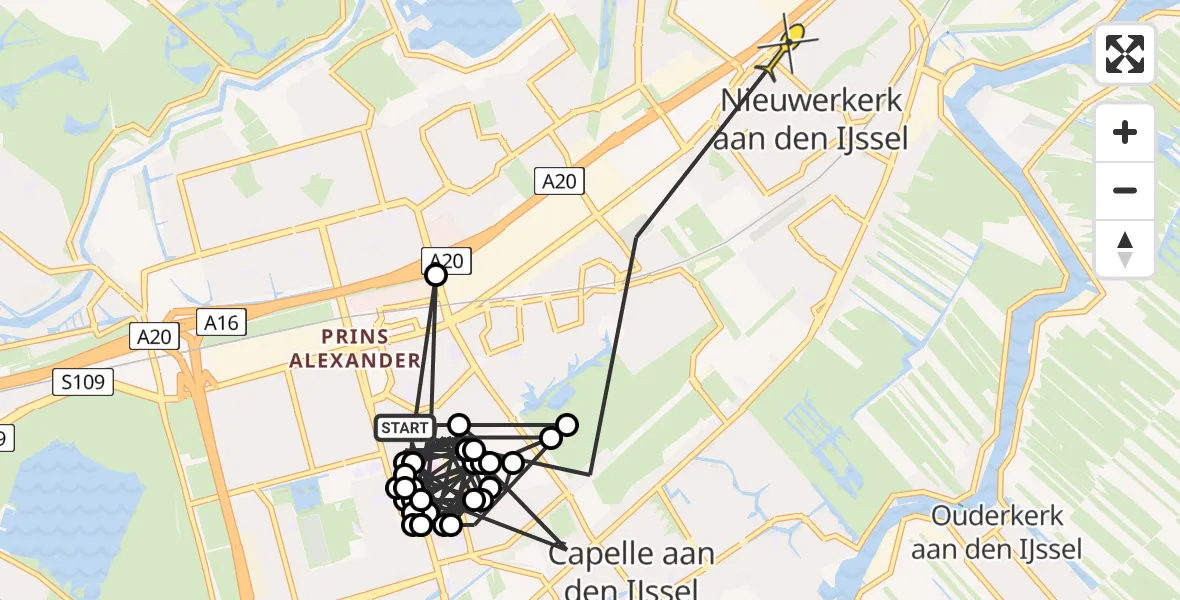 Routekaart van de vlucht: Politieheli naar Nieuwerkerk aan den IJssel