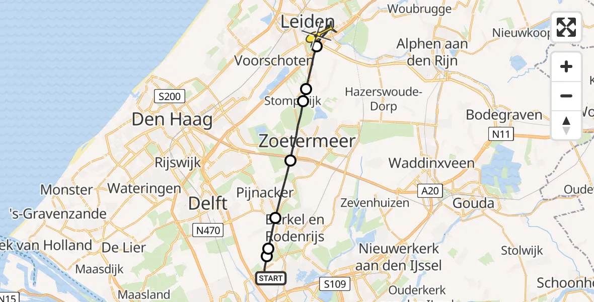 Routekaart van de vlucht: Lifeliner 2 naar Leiden