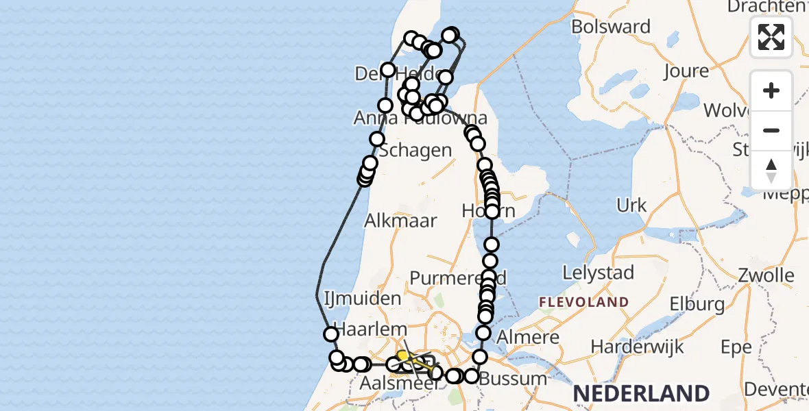 Routekaart van de vlucht: Politieheli naar Schiphol