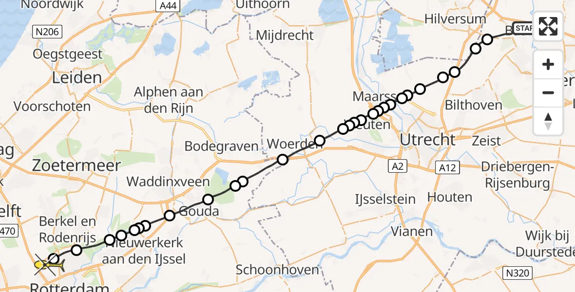 Routekaart van de vlucht: Lifeliner 2 naar Rotterdam The Hague Airport