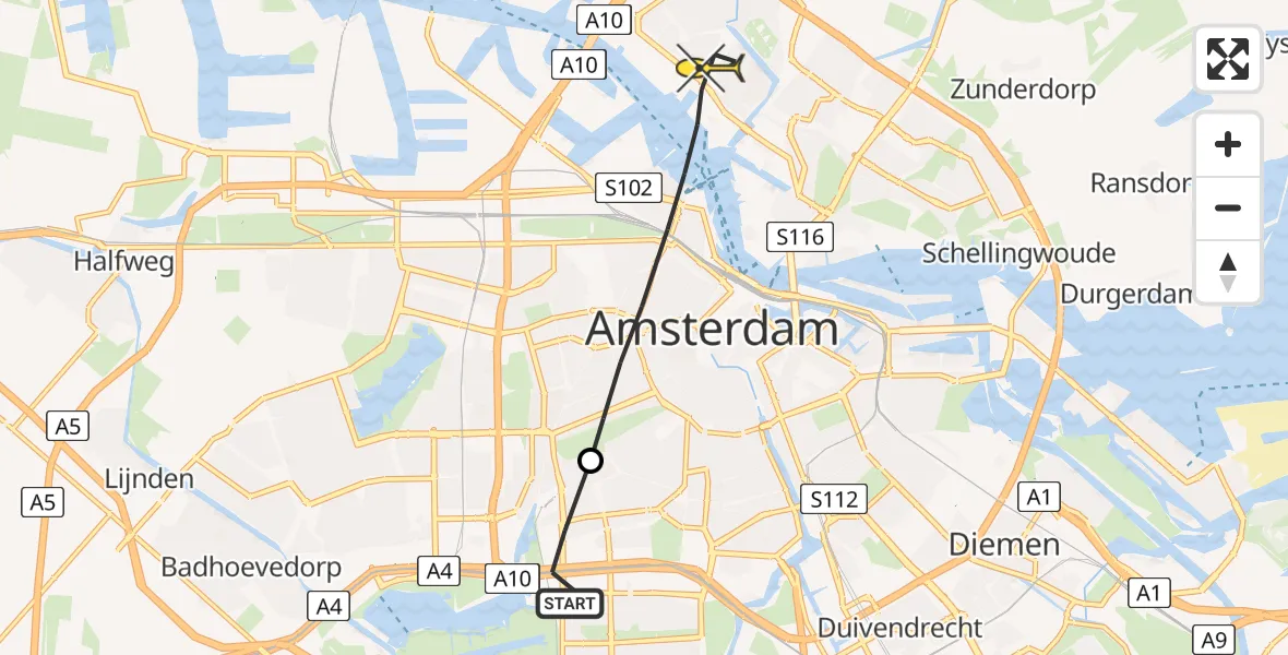 Routekaart van de vlucht: Lifeliner 1 naar Amsterdam