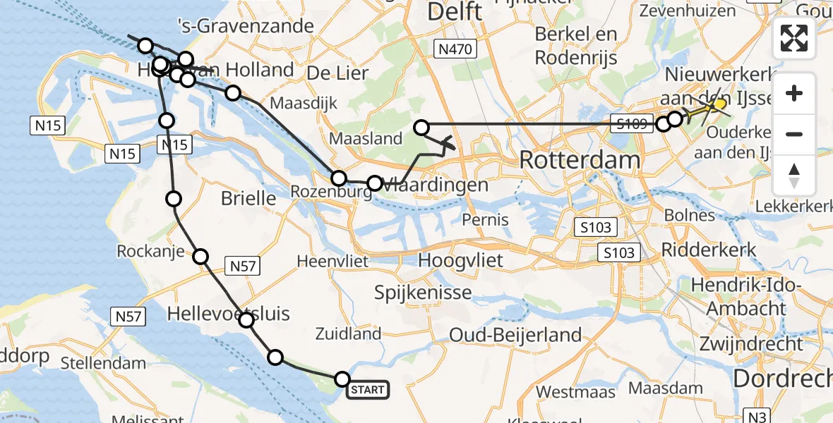 Routekaart van de vlucht: Politieheli naar Nieuwerkerk aan den IJssel