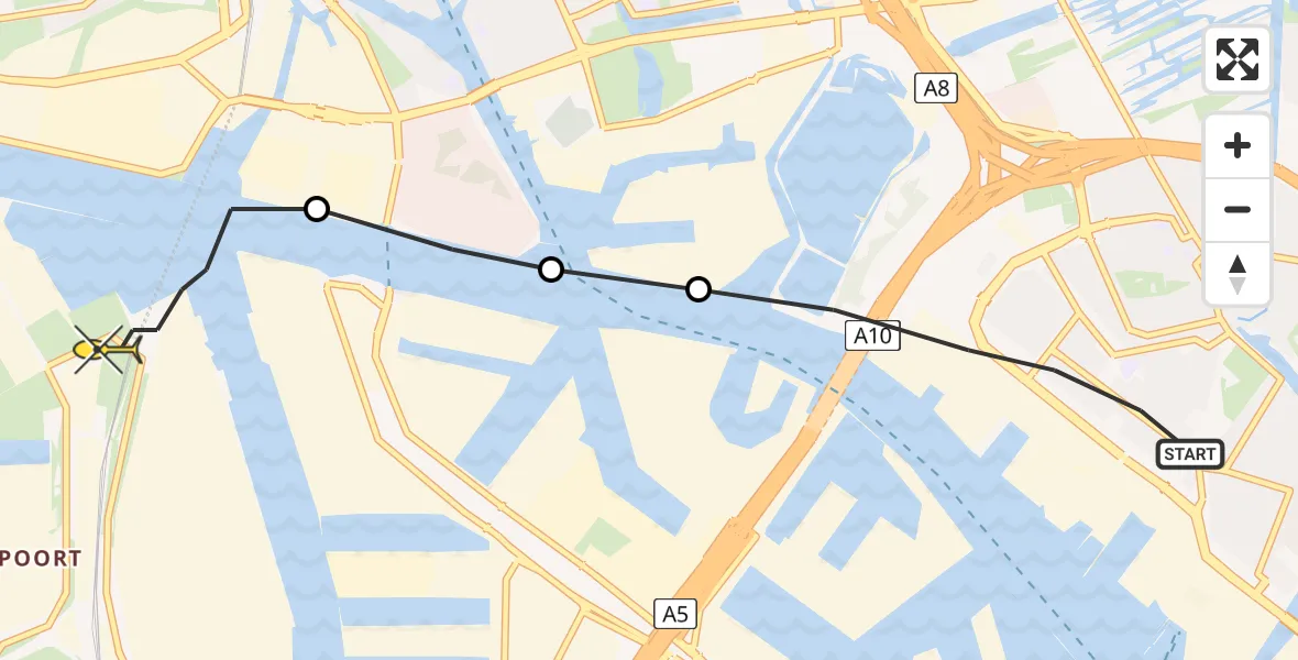 Routekaart van de vlucht: Lifeliner 1 naar Amsterdam Heliport