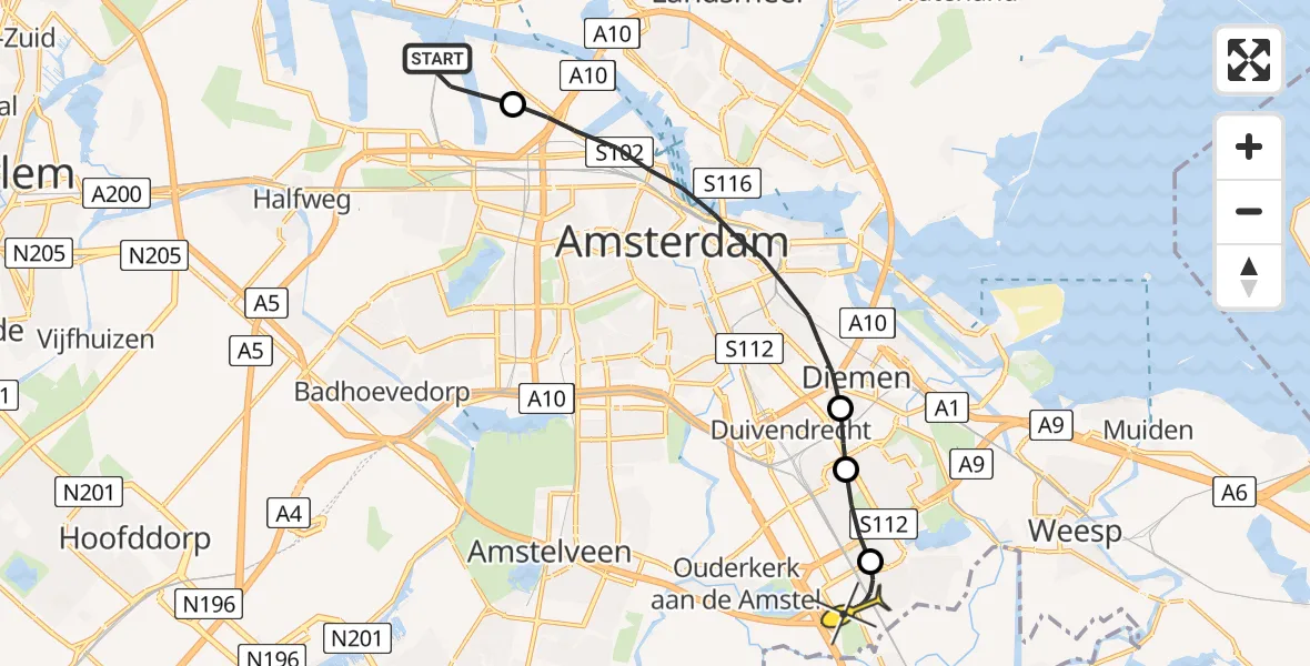 Routekaart van de vlucht: Lifeliner 1 naar Academisch Medisch Centrum (AMC)