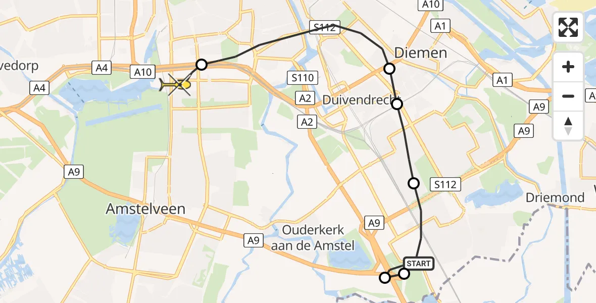 Routekaart van de vlucht: Lifeliner 1 naar VU Medisch Centrum Amsterdam