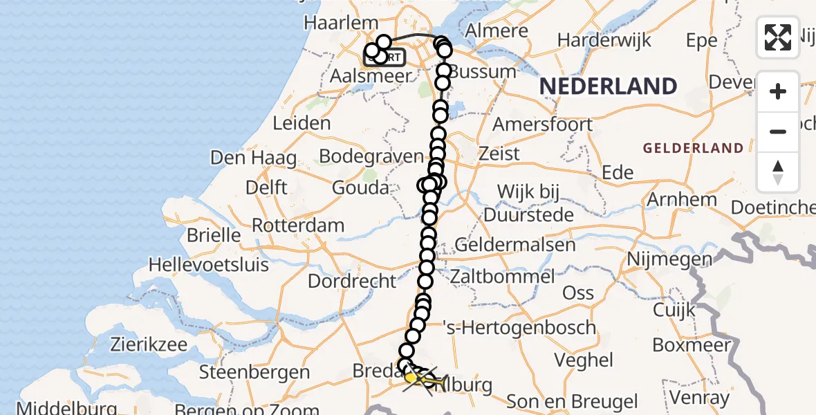 Routekaart van de vlucht: Politiehelikopter naar Hulten