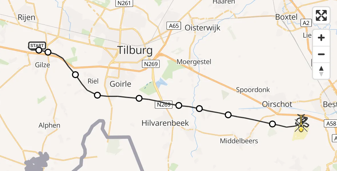 Routekaart van de vlucht: Politieheli naar Oirschot