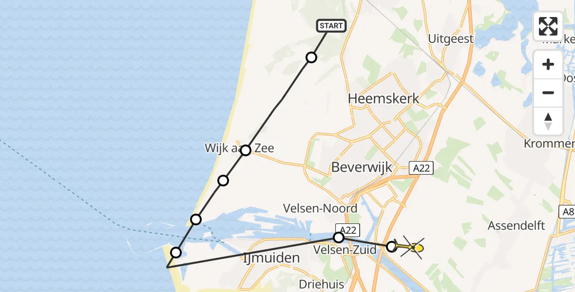 Routekaart van de vlucht: Politieheli naar Assendelft