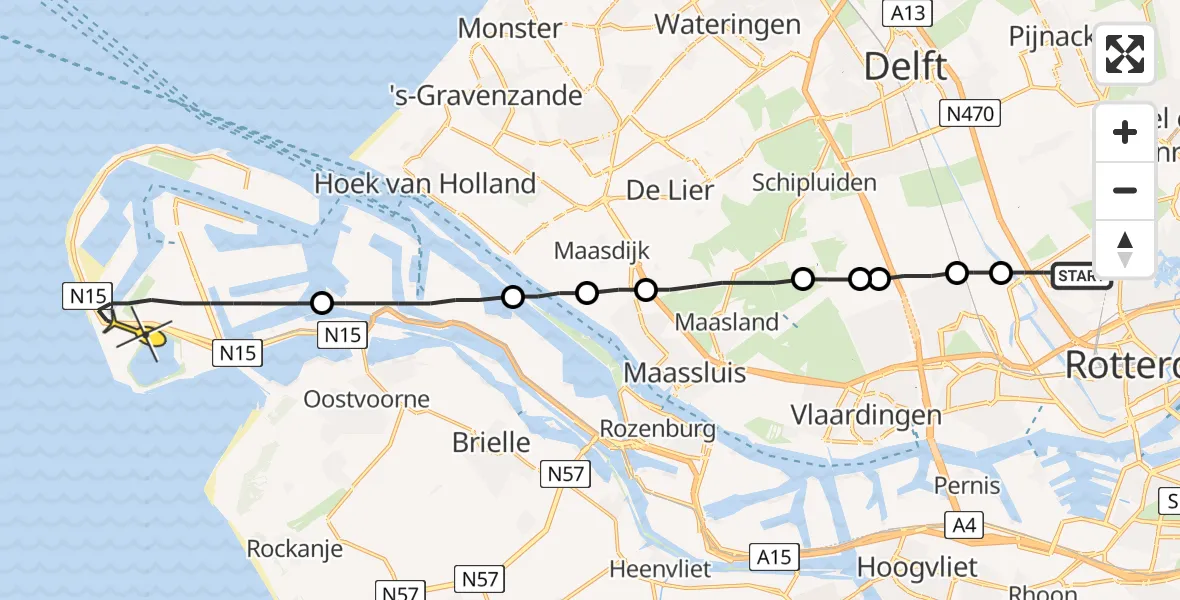 Routekaart van de vlucht: Lifeliner 2 naar Maasvlakte