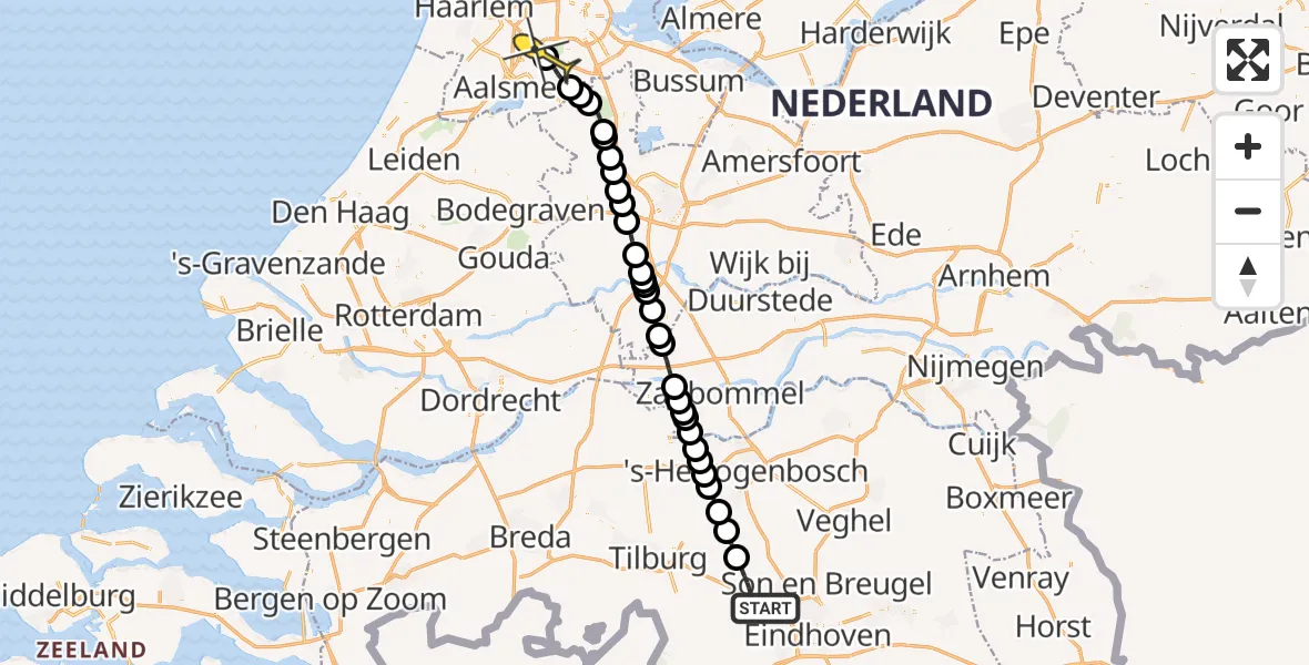 Routekaart van de vlucht: Politieheli naar Schiphol