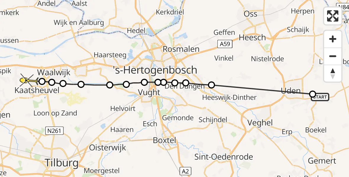 Routekaart van de vlucht: Lifeliner 3 naar Sprang-Capelle