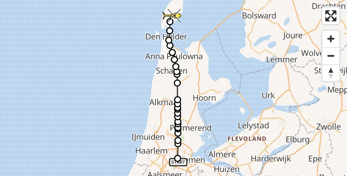 Routekaart van de vlucht: Lifeliner 1 naar Den Burg