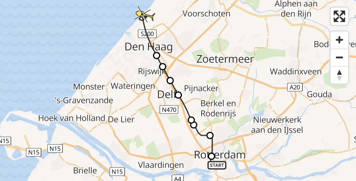 Routekaart van de vlucht: Lifeliner 2 naar Den Haag