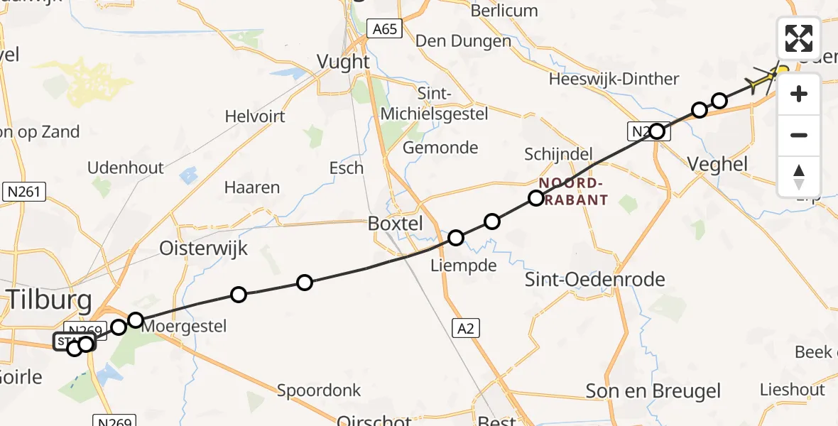 Routekaart van de vlucht: Lifeliner 3 naar Uden