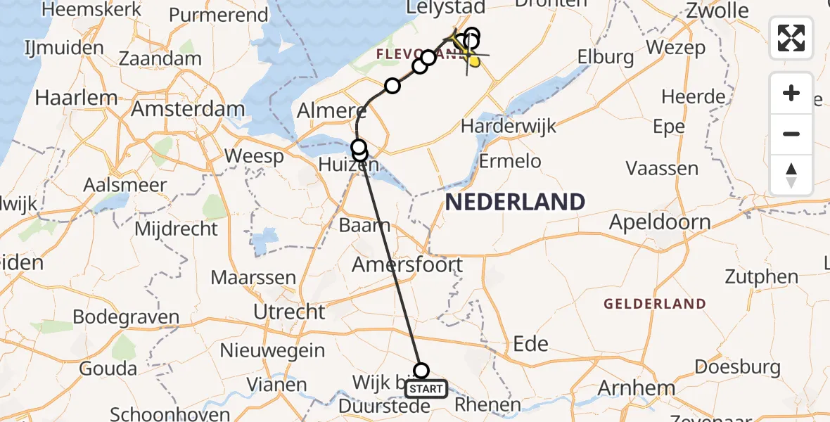 Routekaart van de vlucht: Traumaheli naar Lelystad Airport