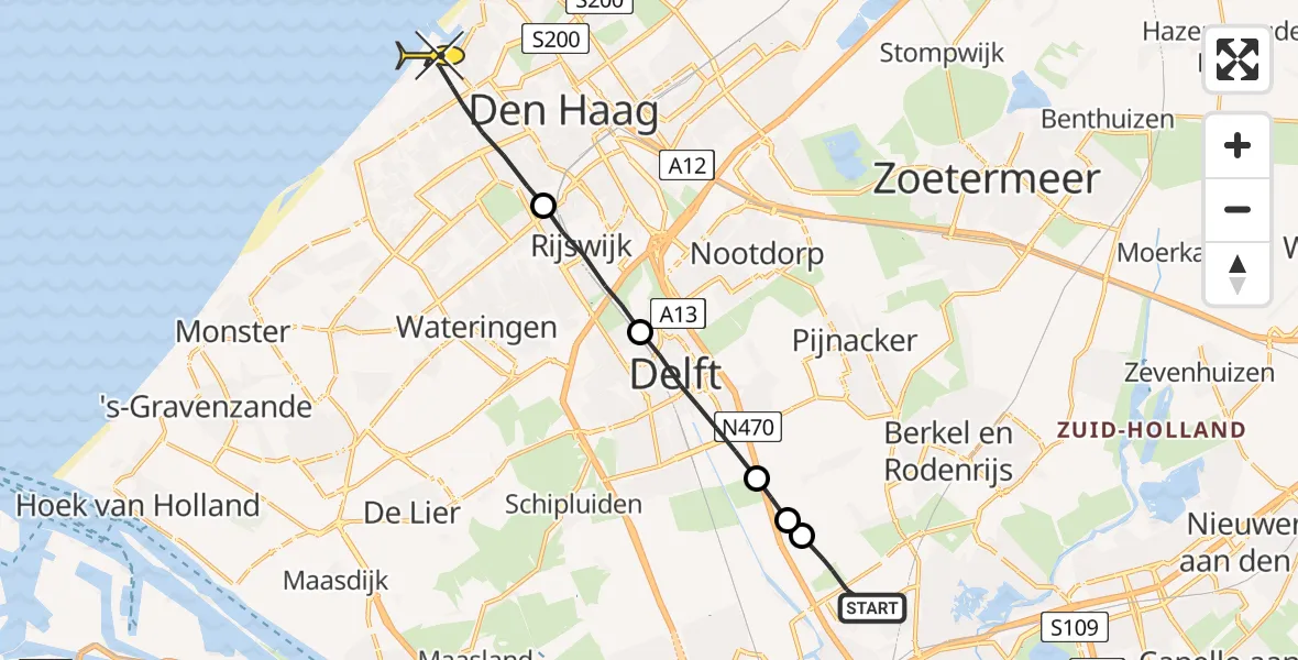 Routekaart van de vlucht: Lifeliner 2 naar Den Haag