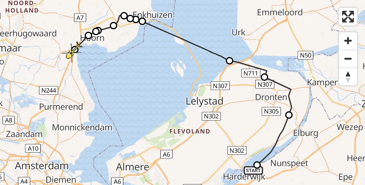 Routekaart van de vlucht: Politieheli naar Avenhorn