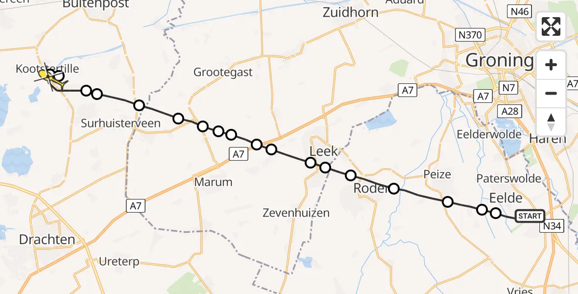 Routekaart van de vlucht: Lifeliner 4 naar Drogeham