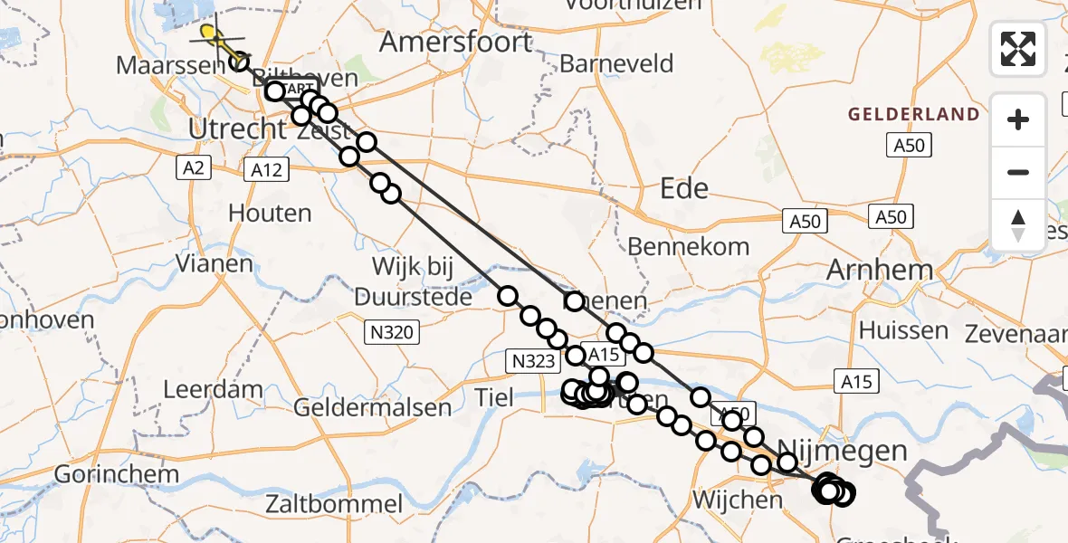 Routekaart van de vlucht: Politieheli naar Westbroek