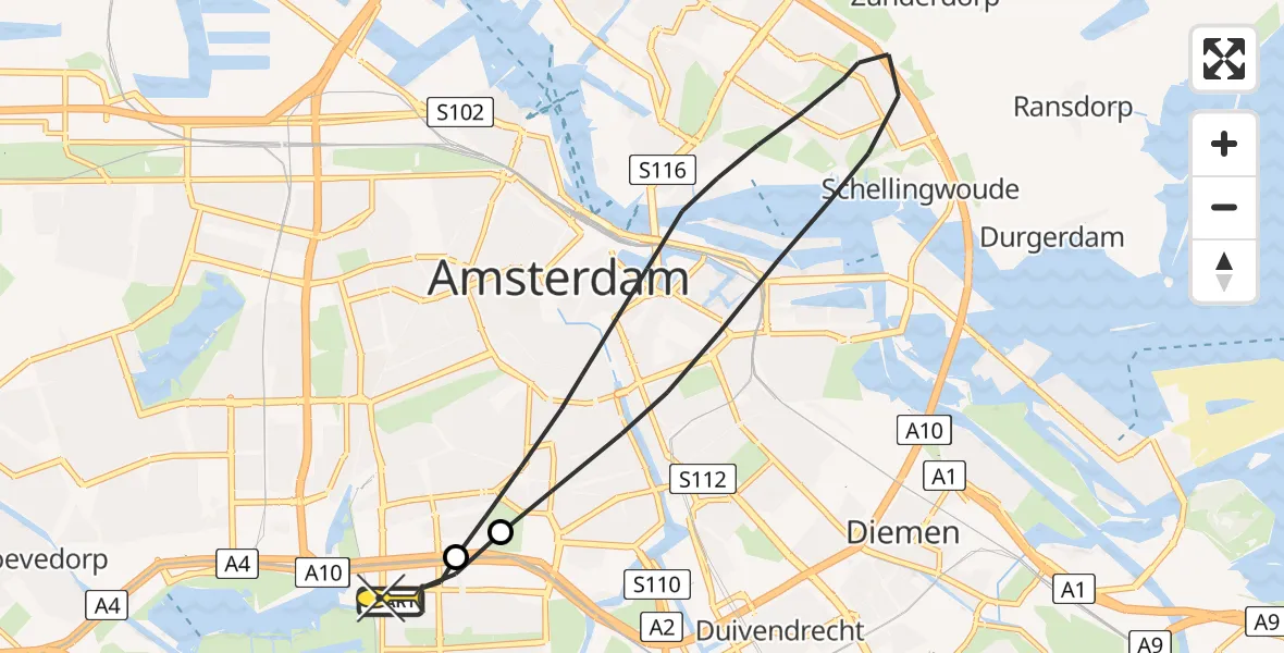 Routekaart van de vlucht: Lifeliner 1 naar VU Medisch Centrum Amsterdam